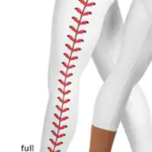 White women's leggings baseball stitches